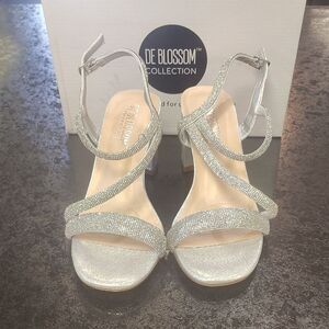 De Blossom Collection Silver Rhinestone Heels